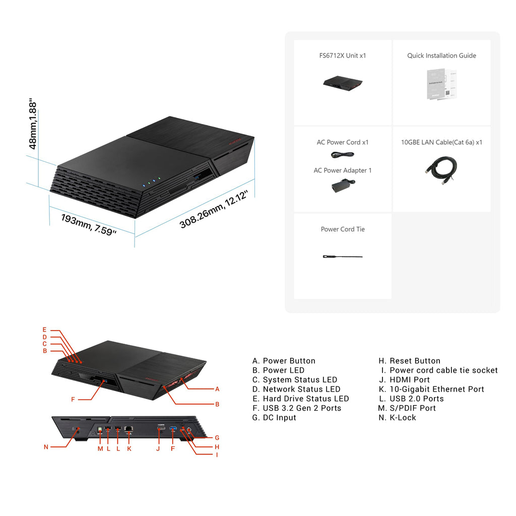 Asustor Flashstor 12 Pro FS6712X - 12 Bay Pure M.2 SSD NAS Network Storage Enclosure, Quad-Core 2.0GHz, 12 M.2 SSD Slots, 10GbE Port, 4GB RAM DDR4 (Diskless)