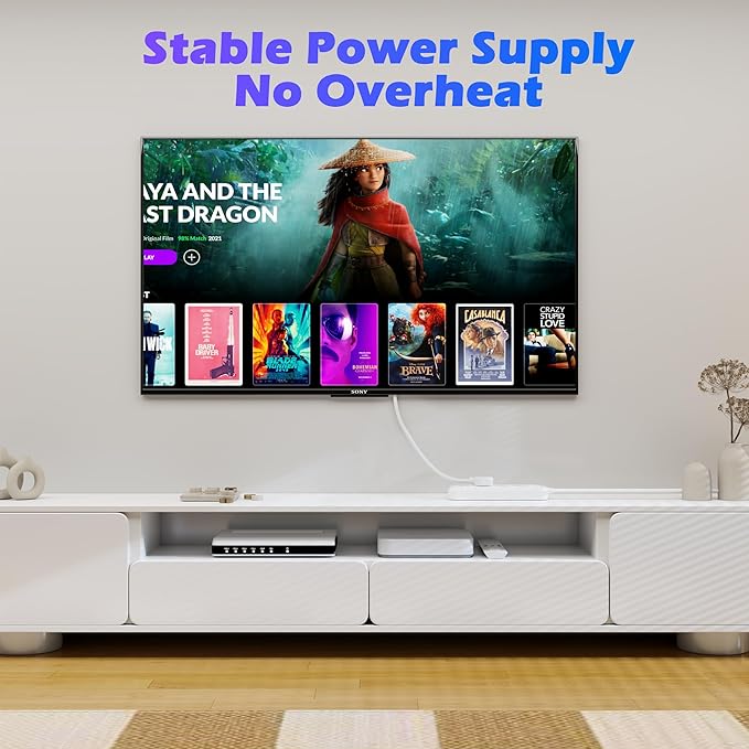 Adoreen 20 Ft Computer TV Replacement Power Cord White, Low Profile Flat Plug 18AWG 3-Prong AC Universal Power Supply Cable NEMA 5-15P to IEC 320 C13 for Printer, PC, Monitor TV LCD, ETL+Ties
