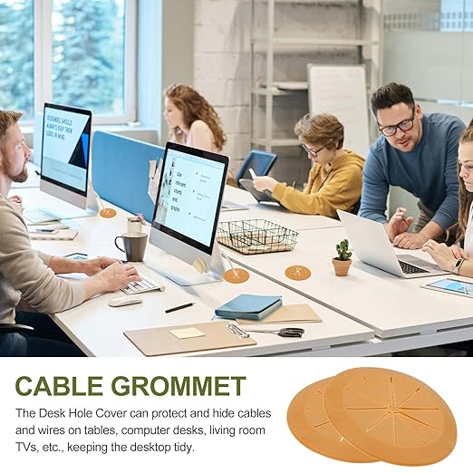PATIKIL Desk Grommet 2-3/8", 4 Pcs Round Cable Grommet Cord Hole Cover with Adhesive Tape Flexible Table Wire Organizer for Office Home Table Countertop, Light Brown