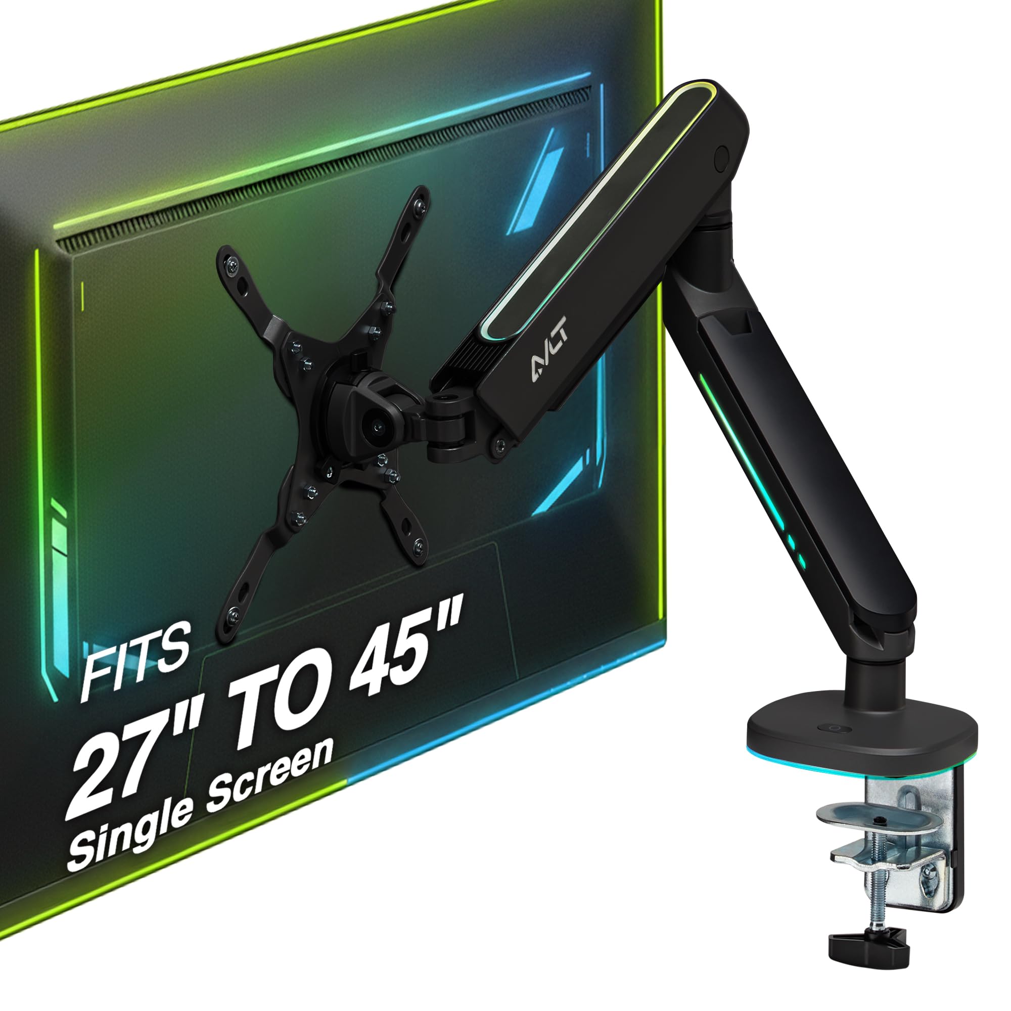 AVLT Single 27”-45” RGB Gaming Monitor Arm Desk Mount -Black