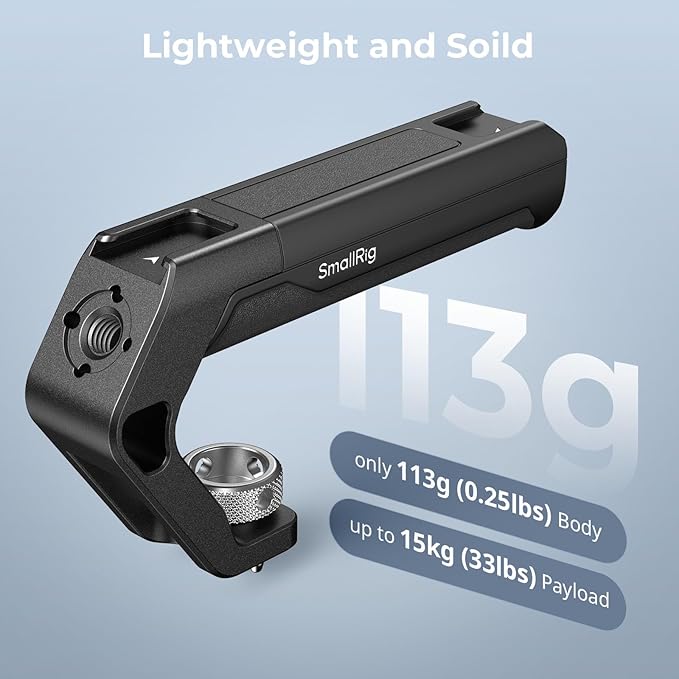SMALLRIG Lightweight Top Handle with 3/8"-16 Locating Pins for ARRI, Tiny Camera Top Handle Only 113g, High-Strength Engineering Plastic Handle with Two Cold Shoe Mounts - 4757
