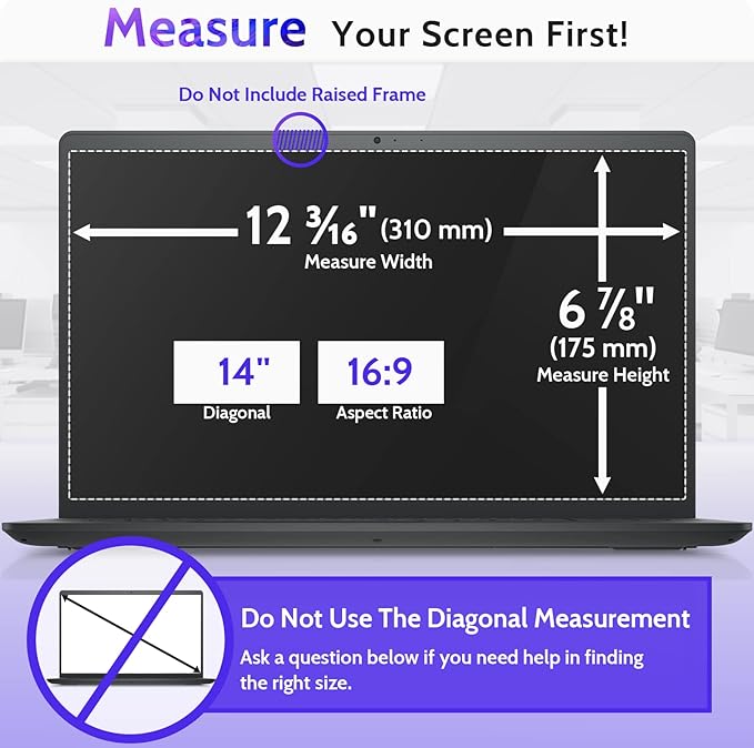 14 Inch Laptop Privacy Screen for 16:9 Computer Monitor, Anti Glare Blue Light Filter Protector, Removable 14inch Security Shield Compatible With Lenovo Hp Dell Acer Asus Thinkpad Envy Xps