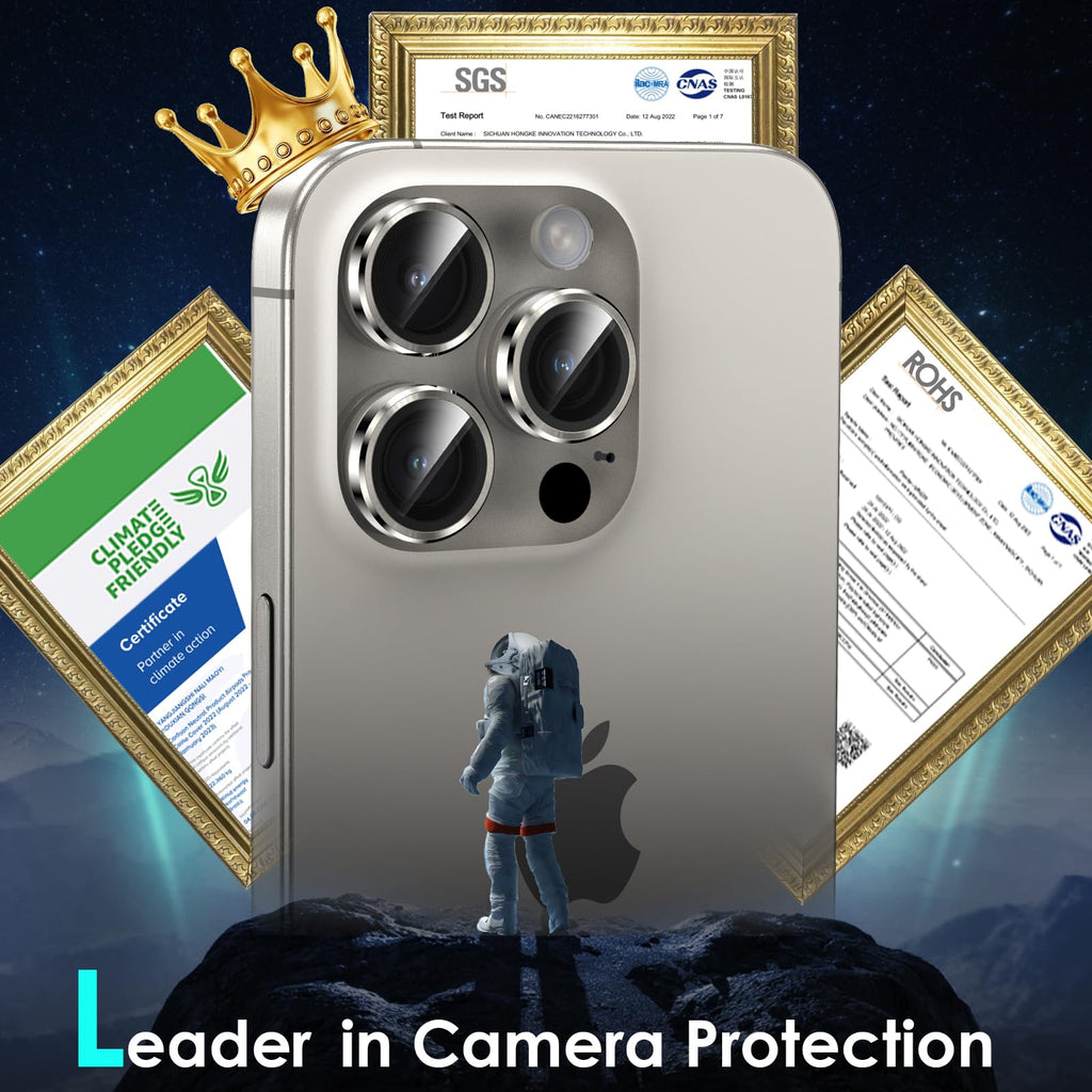 YWXTW Camera Lens Protector for iPhone 15 Pro/iPhone 15 Pro Max, [1 Step Installation Tray] Tempered Glass Screen Protector Metal Individual Camera Cover Accessories Case Friendly (Natural Titanium)