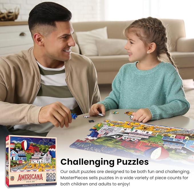 Masterpieces - 500 Piece Jigsaw Puzzle, Large EZ Grip Shapes, White House Fireworks, Fun for Adults, Seniors, Family, Kids, 19.25" x 26.75"