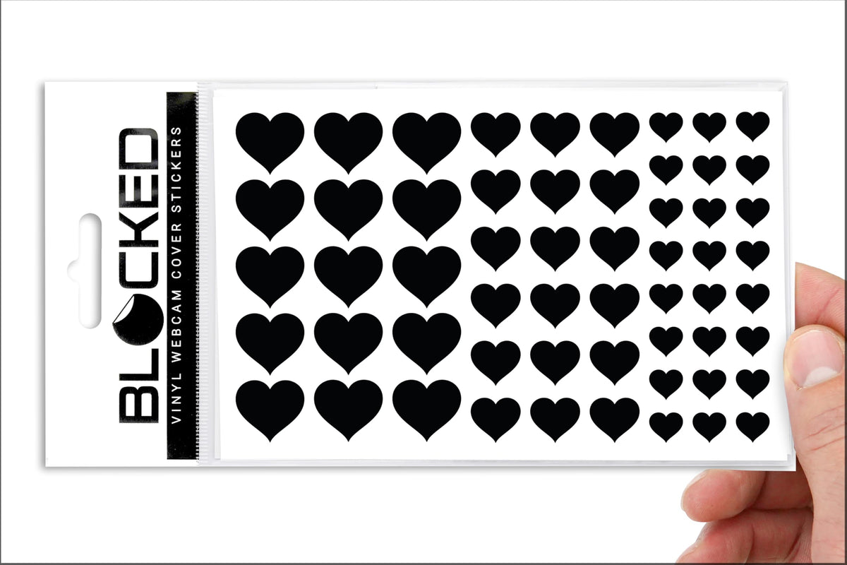 The Original Vinyl Webcam Cover Stickers | Restickable & Stackable Privacy Covers | for All Camera-endable Devices | 3-Sizes | 57 Black Hearts (Muted Matte)