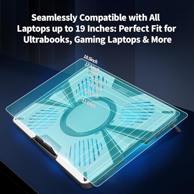 IMMOENUC Laptop Cooling Pad with 5 Fans & Peltier Device Ultra-Quiet Semiconductor Panel Cooler Stand, Adjustable Speed + Stand for 13-19 Inch Laptops (MacBook/Dell/HP) Fast Cooling Notebook