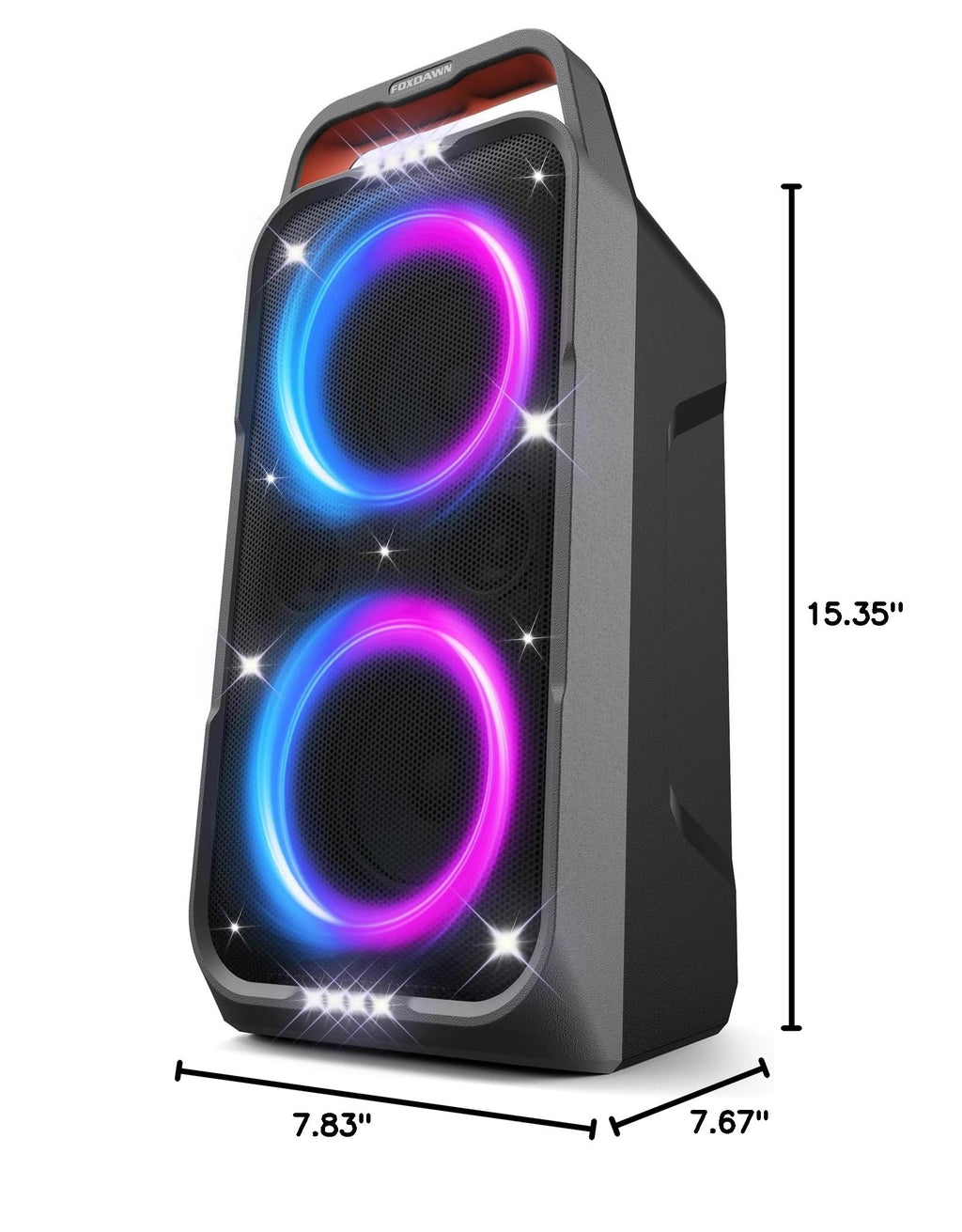 Foxdawn Party Bluetooth Speaker: 240W Peak Loud Sound, Deep Bass, 15H Playtime, Fast Charge, IPX4 Waterproof, TWS, Led Light Show, Large Portable Wireless Speakers for Outdoor, Camping, Backyard, Home