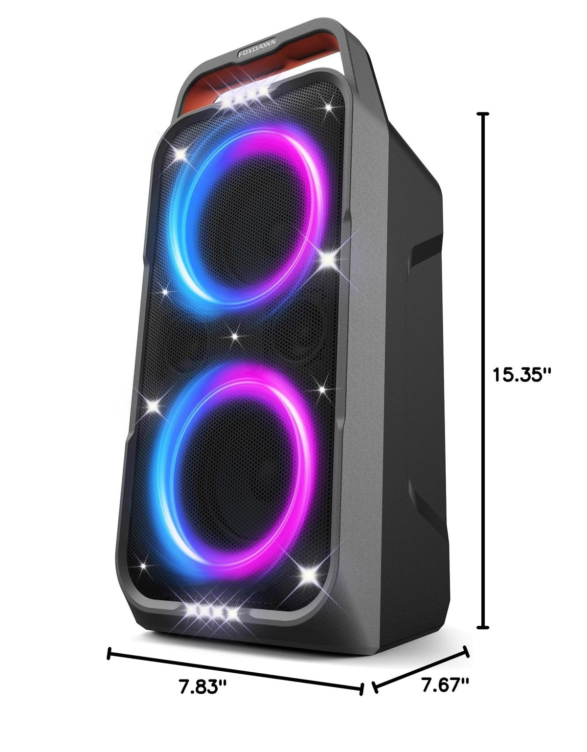 Foxdawn Party Bluetooth Speaker: 240W Peak Loud Sound, Deep Bass, 15H Playtime, Fast Charge, IPX4 Waterproof, TWS, Led Light Show, Large Portable Wireless Speakers for Outdoor, Camping, Backyard, Home