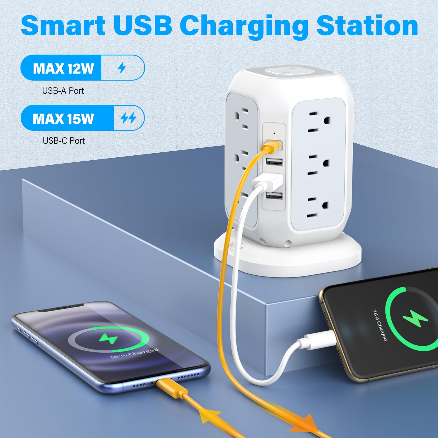 AiJoy USB C Power Strip Tower Surge Protector