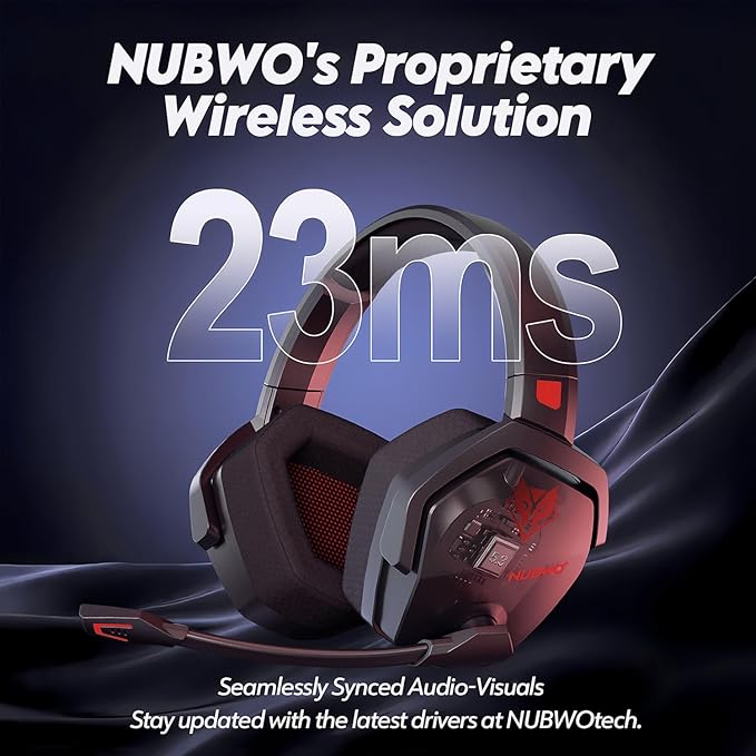 NUBWO G06 Dual Wireless Gaming Headset with Microphone for Ps5, Ps4, PC - 23ms Low Latency Audio - 100-Hour of Playtime - 50mm Drivers (Black-Red)