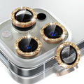 Choiche Compatible for iPhone 16 Pro/iPhone 16 Pro Max Camera Lens Protector Bling, 9H Tempered Glass Camera Cover Screen Protector Metal Ring Decoration Accessories (Glitter-Gold)