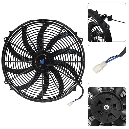 MuHize 16 Inch Universal Radiator Cooling Fan Kit - 12V 120W High Performance Push/Pull Electric Fan with Mounting Hardware, Fits Car/SUV/Light Truck Engine Cooling System