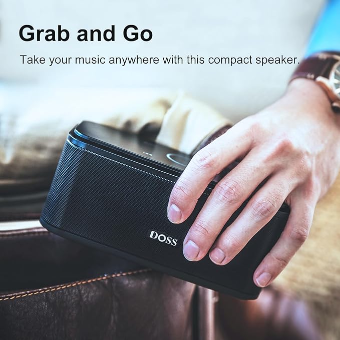 DOSS SoundBox Touch Wireless Bluetooth Speaker with 12W HD Sound and Bass, IPX5 Waterproof, 20H Playtime, Handsfree, for Office, Home, Outdoor, Travel-Upgraded