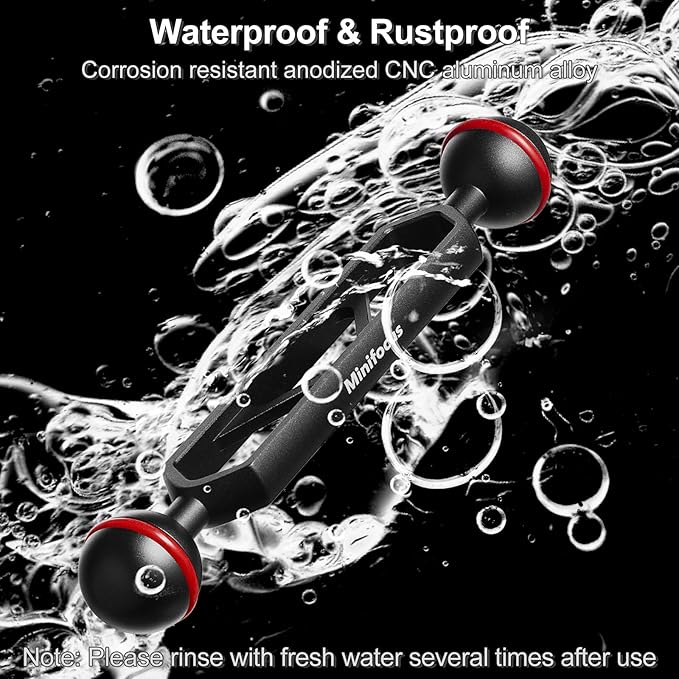 MINIFOCUS 6" Double Ball Aluminum Extension Arm, 1" Ball Head Connector Underwater CNC Arm System Ball Head Extension for Strobe/Video Light/Diving Camera Tray, Waterproof and Rustproof (2pack)