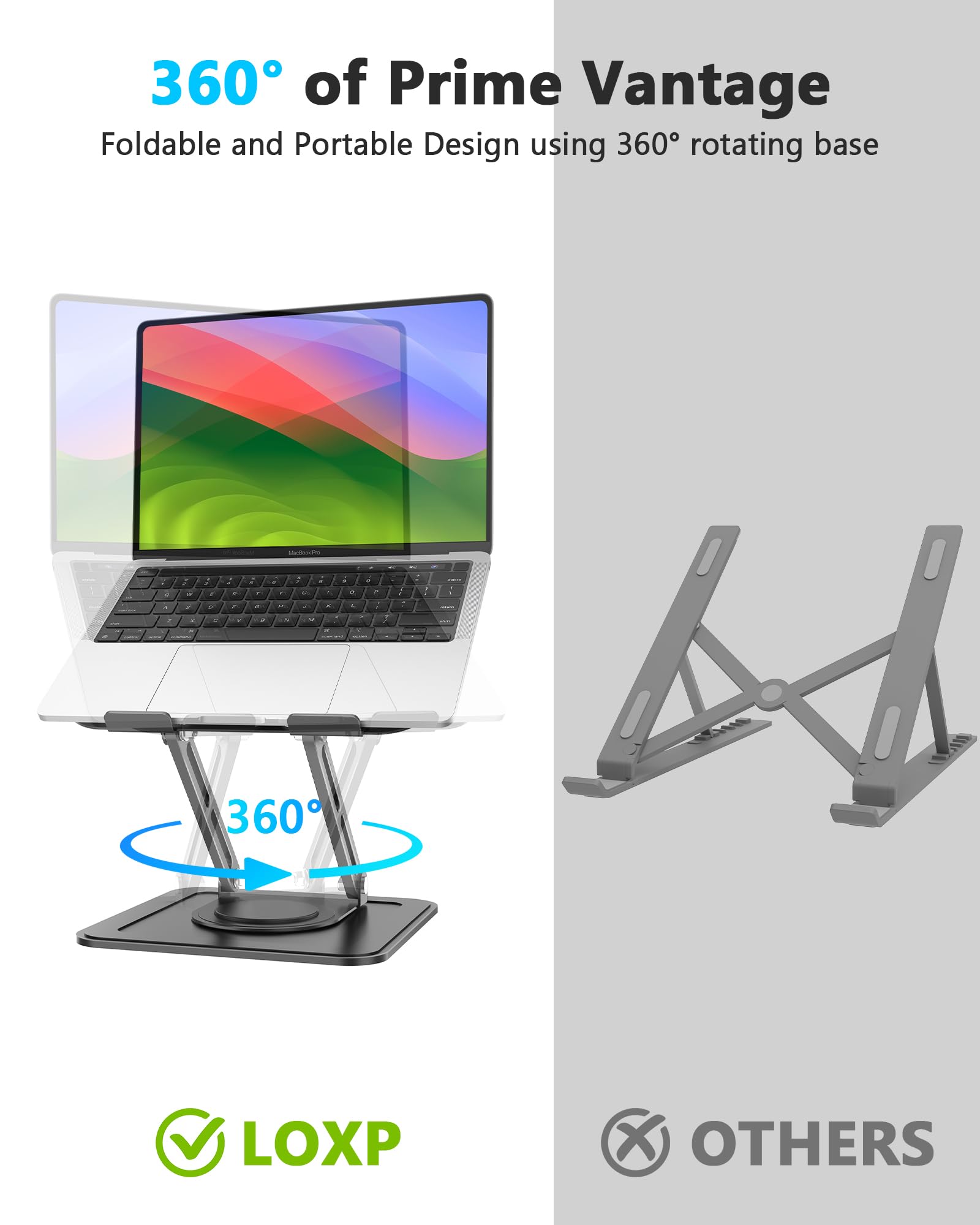 LOXP Adjustable Laptop Stand, Computer Stand with 360 Rotating Base