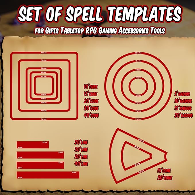 Sintuff 15 Pcs Spell AOE Damage Template Translucent Acrylic Area of Effect Spell Set Include 5 Cube 4 Circle 2 Cone 4 Line Templates for Gifts Tabletop RPG Gaming Accessories(Red)
