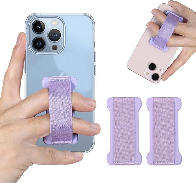 Phone Grip Holder for Hand, Universal Finger Strap Phone Holder, Finger Selfie Grip Compatible with Most Smartphones (Purple) - 2Pack