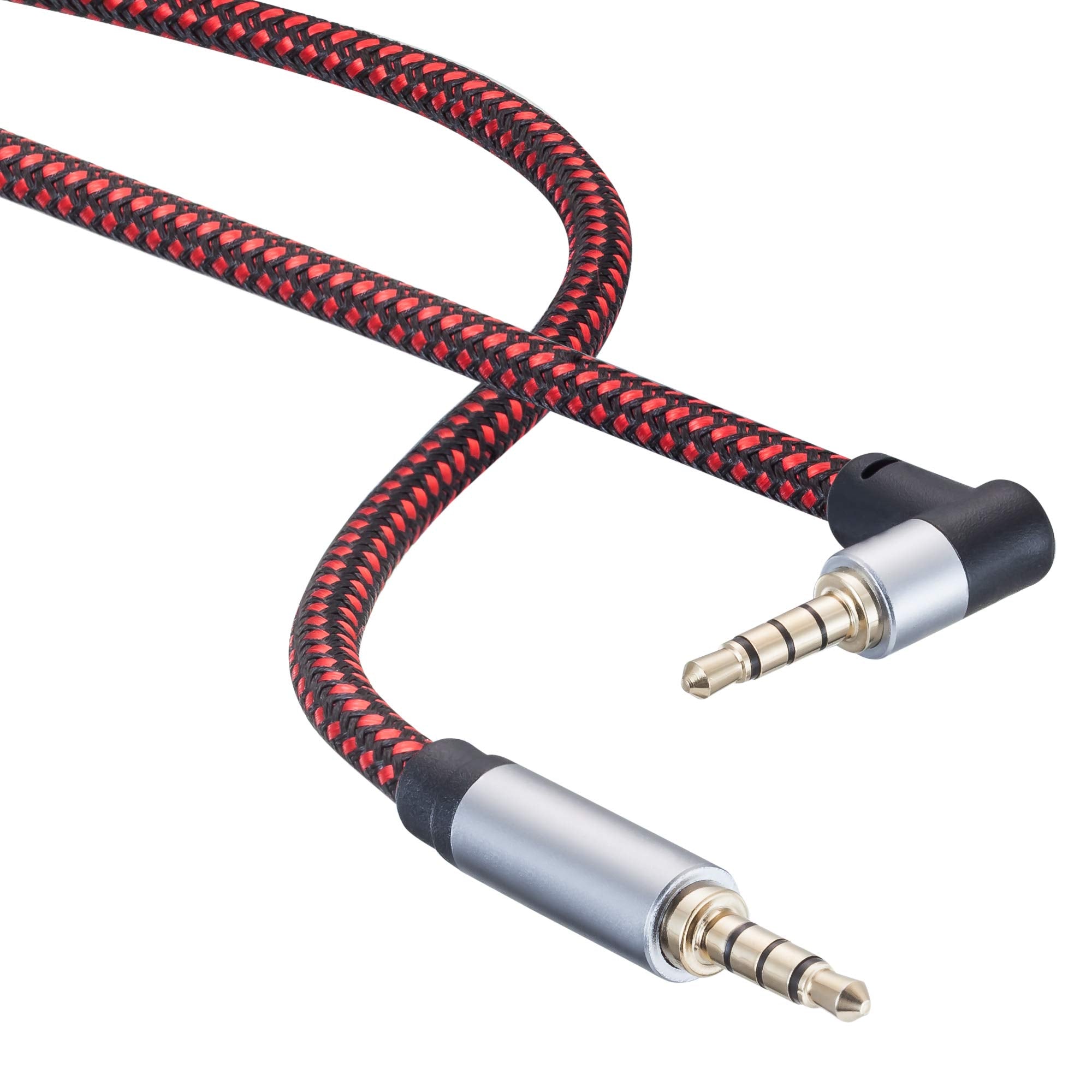 Male to Male Audio Cable 1Ft,90 Degree TRRS 3.5mm 4 Pole Nylon Braided Stereo Aux Cable/Auxiliary Cable/Aux Cord for Headphones, PS4,Phone, Tablets, Headset, PC, Laptop and More (1Ft)