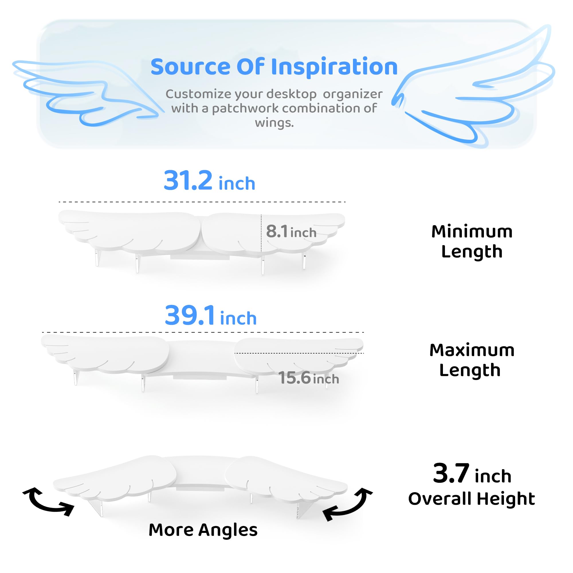 AFOOYO Dual Monitor Stand Riser, Wing-Shaped Sturdy Desktop Wood Stand for 2 Monitors, White Riser for Laptop, PC, Computer