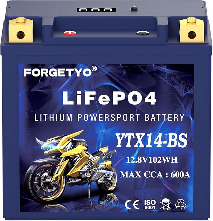 YTX14-BS Lithium Motorcycle Battery, ATV Battery 12V 8AH 600CCA Compatible with Yamaha Scooter Snowmobile Jet Ski, Scooter, PWC & More