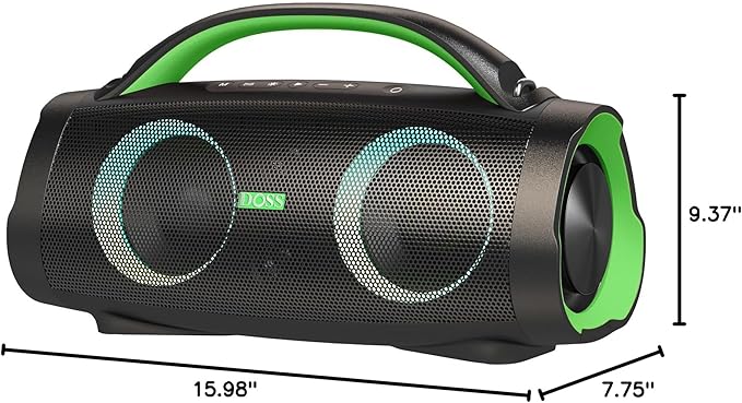 DOSS Extreme Boom Pro Loud Bluetooth Speaker with 100W Stereo Sound, Extra Bass, 20H Playtime, Party-Sync Led Lights, Built-in Power Bank, IPX6 Waterproof for Outdoor, Camping, Pool-Green