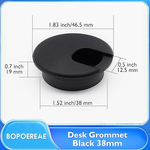 Desk Grommet 1-1/2" (38 mm), Desk Cord Hole Cover, Cable Grommet ABS Plastic, Desk Hole Grommet for Office and Home Table Cable, Detachable Cable Cord Organizer (Black 4 Pcs)
