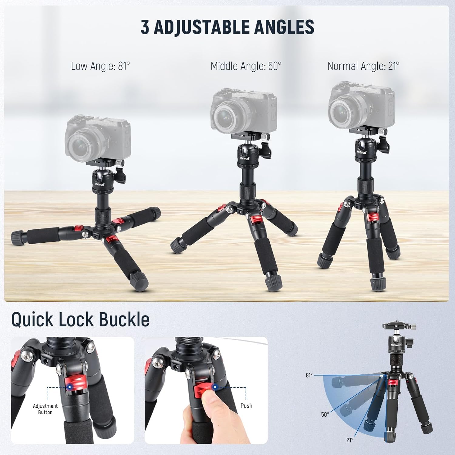 NEEWER Portable Travel Mini Tabletop Tripod, Aluminum Alloy 20''/ 50cm Desktop Desk Tripod with 360 Degree Ball Head, 1/4" Quick Shoe Plate for DSLR Camera Video Camcorder, Max Load 11 lb/5 kg