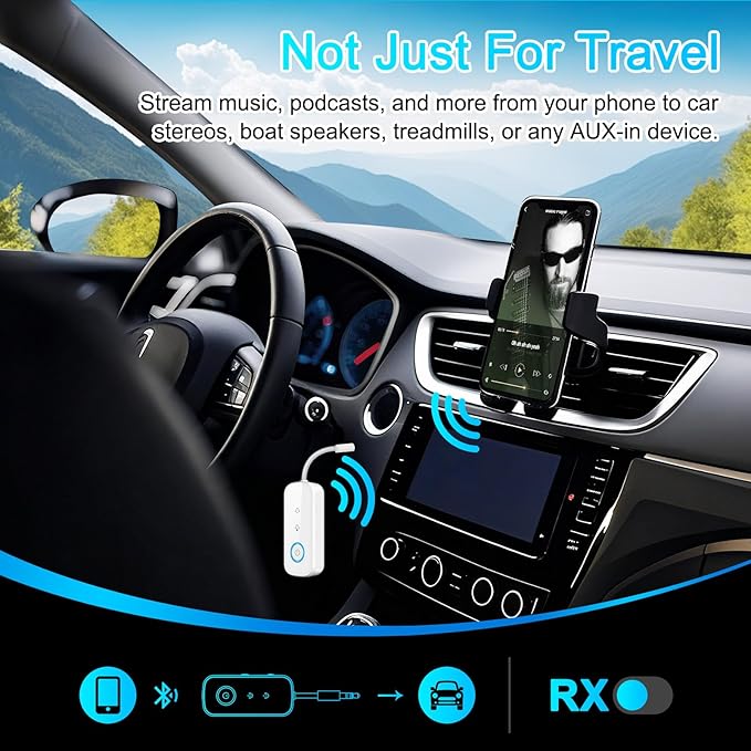 Premium Pro Bluetooth 5.4 Transmitter Receiver,Airplane Audio Adapter,Wireless Transmitter for TV/Travel Flight,Airline,Gym.Supports to 2 AirPods/Headphones,Bluetooth Receiver for Car/Home Stereo