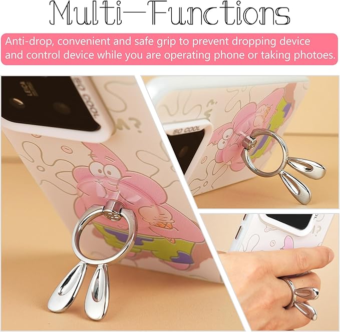 Rabbit Phone Grip - EI Sonador Clear Cell Phone Ring Holder Transparent Stand Finger Sticky Grip (2 Black Rabbit)