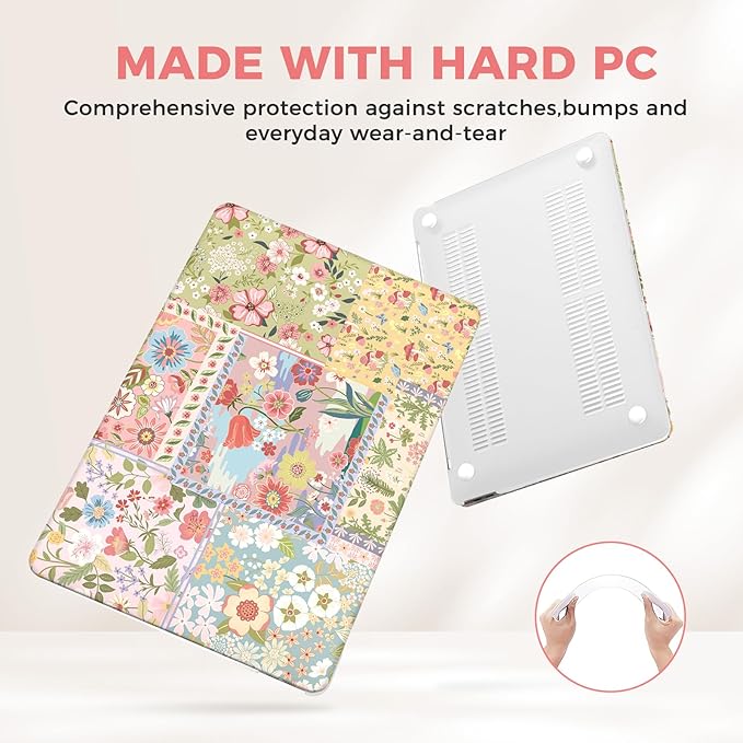 iCasso for MacBook Air 13 inch Case 2020 2019 2018 Release A2337 M1 A2179 A1932, Flower Hard Shell Protective Case for MacBook Air 13.3 inch + Keyboard Cover + Screen Film, Pink