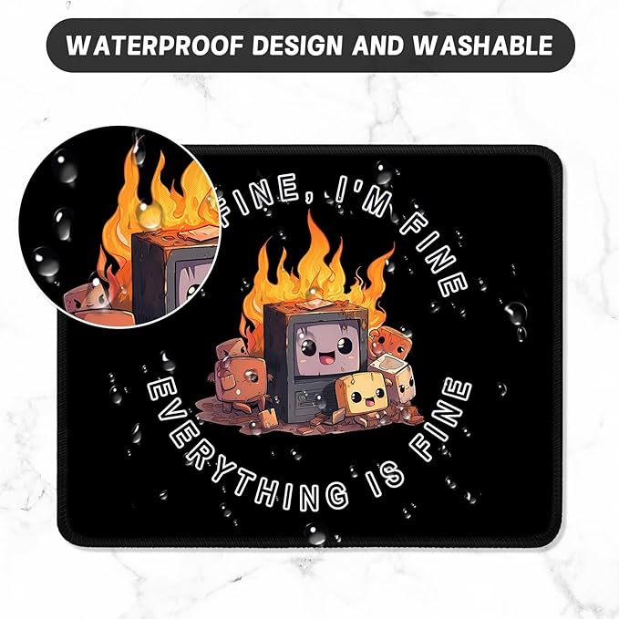 ITNRSIIET Mouse Pad with Stitched Edge Premium Textured Smooth Precise Operation Waterproof Washable Non-Slip Rubber Base Desktop Protection Mat, 10.2×8.3×0.12 inches, Funny Burning Box