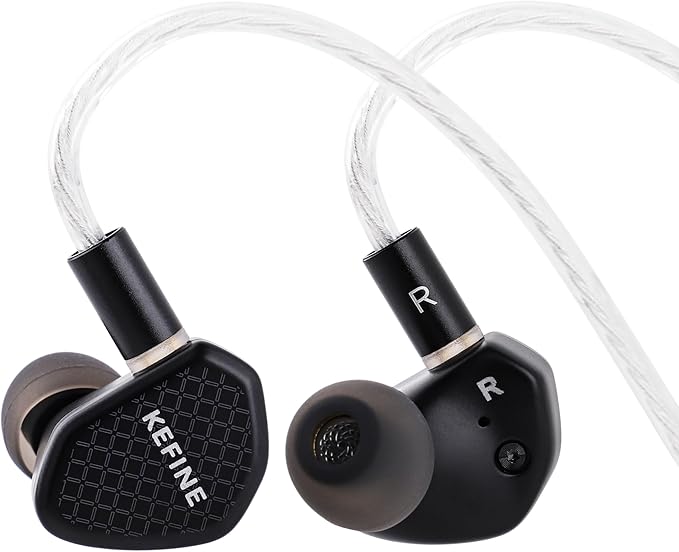 Linsoul Kefine Klean in Ear Monitor,10mm DLC Diaphragm Dynamic Driver HiFi Earphones,Wired Gaming Earbuds,Replaceable Nozzles,Detachable Silver-Plated Cable for Audiophile (with Mic Type-C, Black)