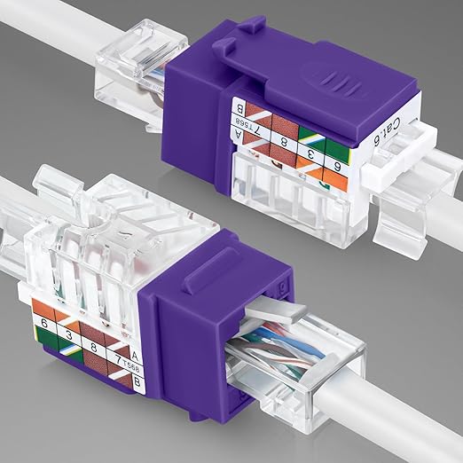 Everest 45° Angled RJ45 Cat6A Keystone Jacks 50-Pack in Purple - Slim Profile Female RJ45 Connectors - Cat 6A Keystone Jack - Compatible with 45° Angled Speed Termination Tool - 45Term (B0BL3GS7ZY)