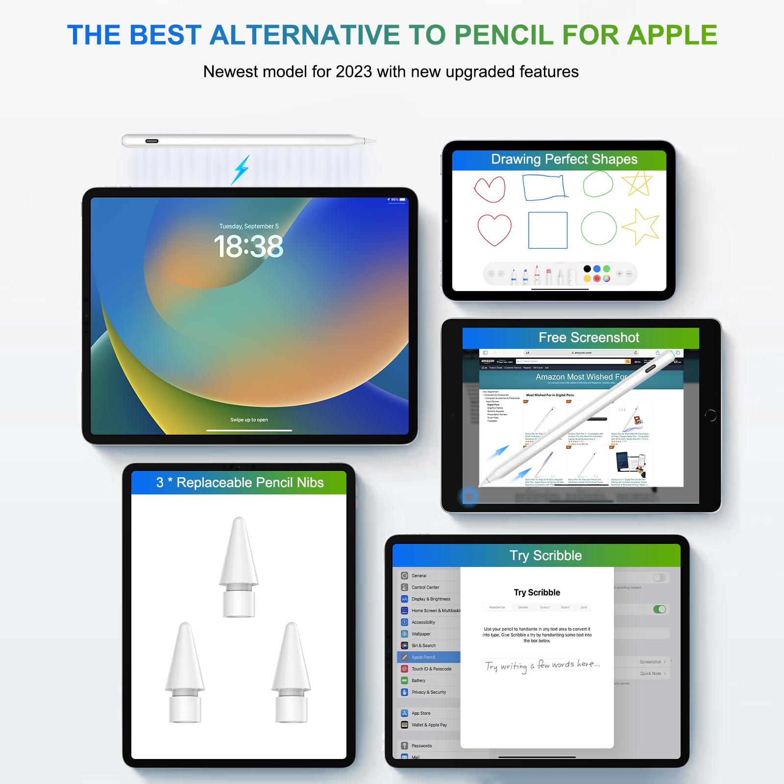 HATOKU Pencil 2nd Gen for Apple iPad 2018-2026, Magnetic Wireless Charging