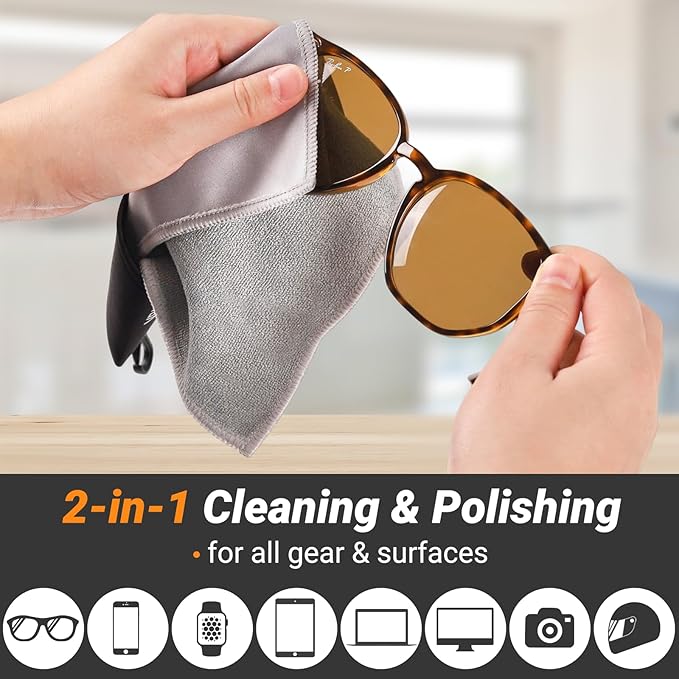 2 Sided Glasses Cleaning Kit,Portable Glasses Cleaner Cloth Keychain,Reusable Microfiber Eye Glasses Lens Cleaning Cloth Wipes Kit with Pouch,Black,6X 6-Inch