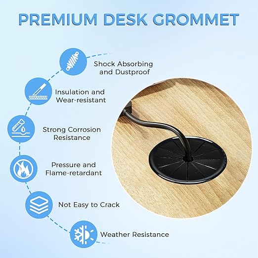 4 Pcs Cable Grommet, Snap Bushing 3-1/8" (80 mm) Mounting Diameter, Flexible Petal-Shaped Buckle Round Nylon Desk Grommet for Wires Through Countertop Cord Organizer and Protection, Black