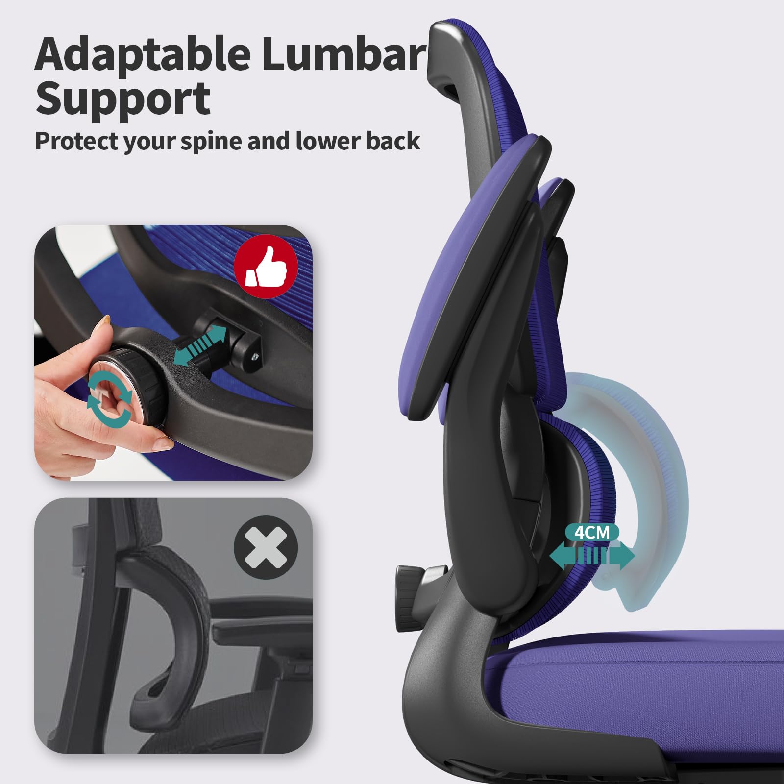 TRALT Office Chair - Ergonomic Desk Chair with Adjustable Lumbar Support, Mesh Computer Chair, Executive Chair for Home Office Comfortable Lumbar Support (1, Violet)