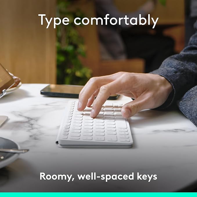 Logitech Keys-to-GO 2 Portable Wireless iPad Keyboard with Built-in Cover, Slim and Compact Bluetooth Keyboard for iPad, iPhone, Mac, and Apple TV, Easily Switch with Devices - Pale Grey