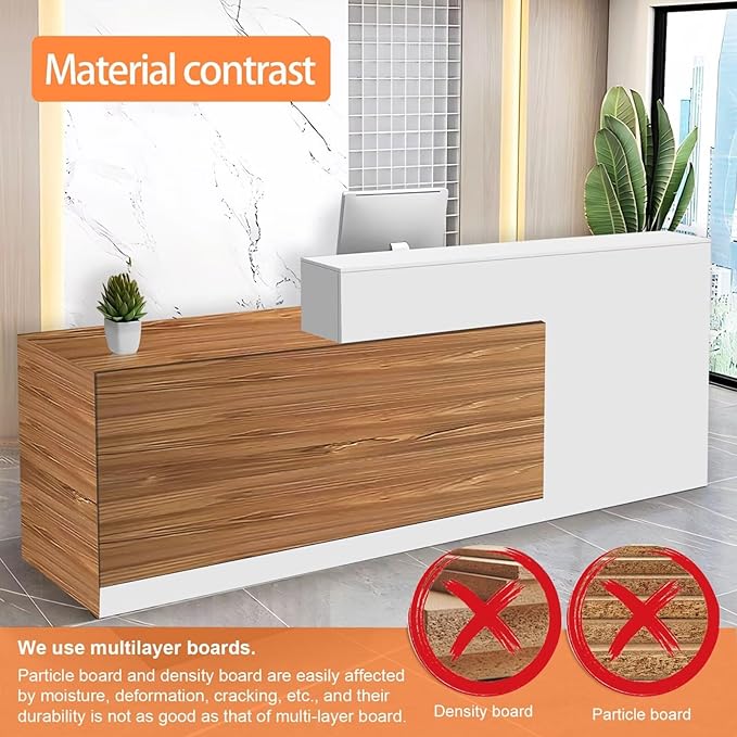 Reception Desk with Counter Modern Checkout Counter with Lockable Drawer Keyboard Tray Receptionist Desk for Office Salon Reception Table K Left 59inch/150cm