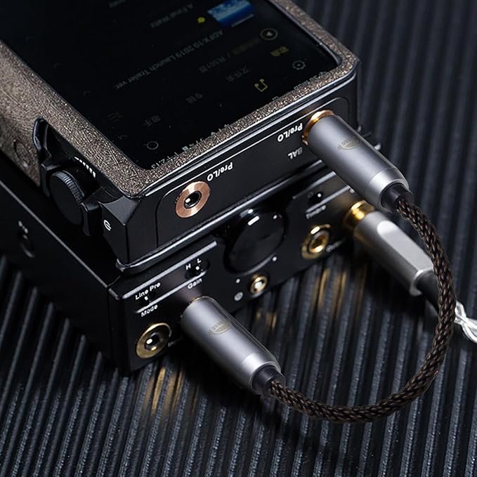 okcsc 4.4MM Male to 2.5MM Male Ultra Short Hifil Male to Male AUX Audio Cable OFC Pair Recording Cable Wire-Breakage-Prevention Design Adoption of 8-Core Braided Structure 5.82 inch
