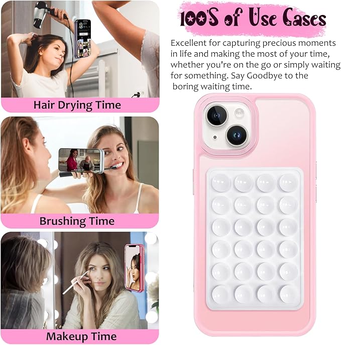 2 Pack Silicone Suction Phone Case Mount, Silicon Adhesive Phone Grip for Smartphones, Hands-Free Mirror Shower Phone Holder for Selfies, Tiktok Videos (Baby Blue)