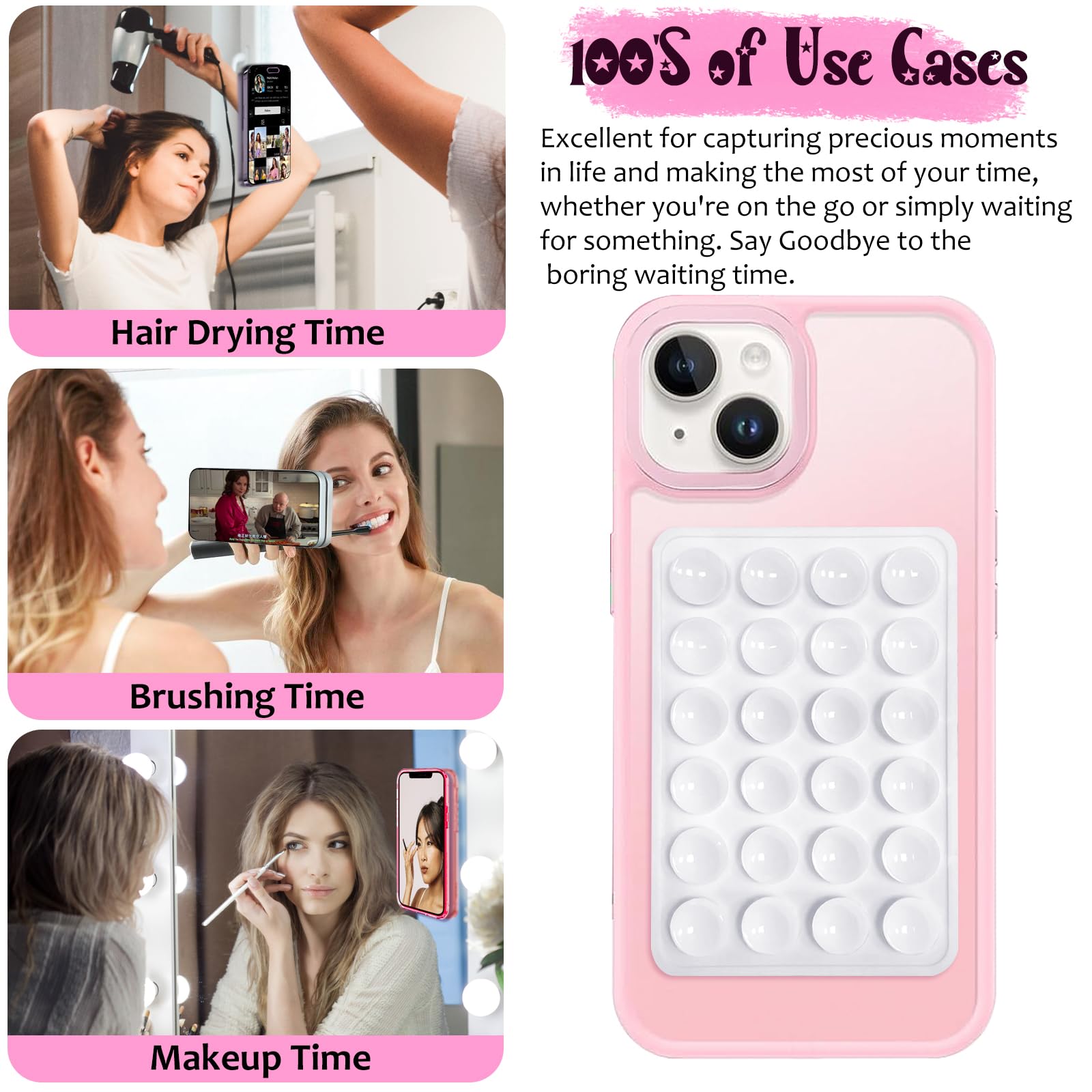 LvShuLiangPin Anteel Silicone Suction Phone Case Mount, Silicon Adhesive Phone Accessory for Smartphones, Hands-Free Mirror Shower Phone Holder for Selfies, Tiktok Videos (Black)