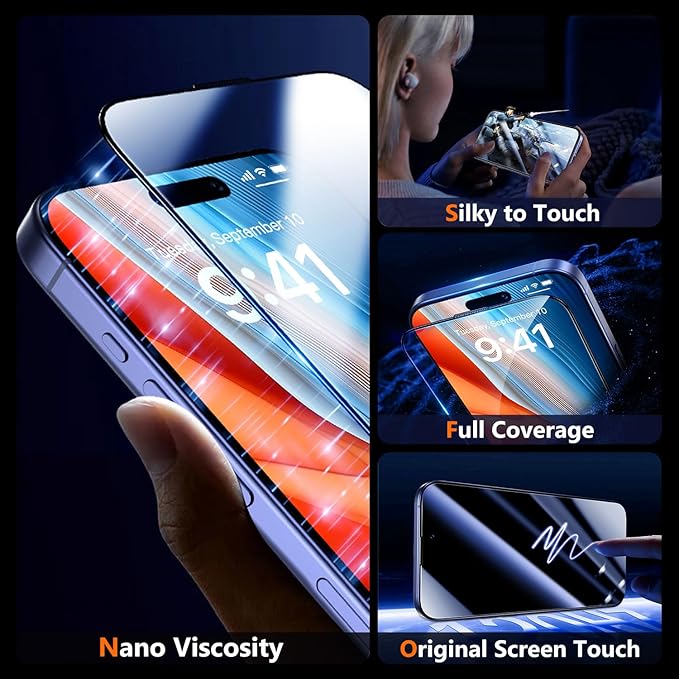 UniqueMe for iPhone 16 / iPhone 15 Screen Protector - [Military Grade Shatterproof & 9H+ Hardness] Screen Protector 15/16 Tempered Glass Full Coverage Protection, Easy Installation, 2 Packs