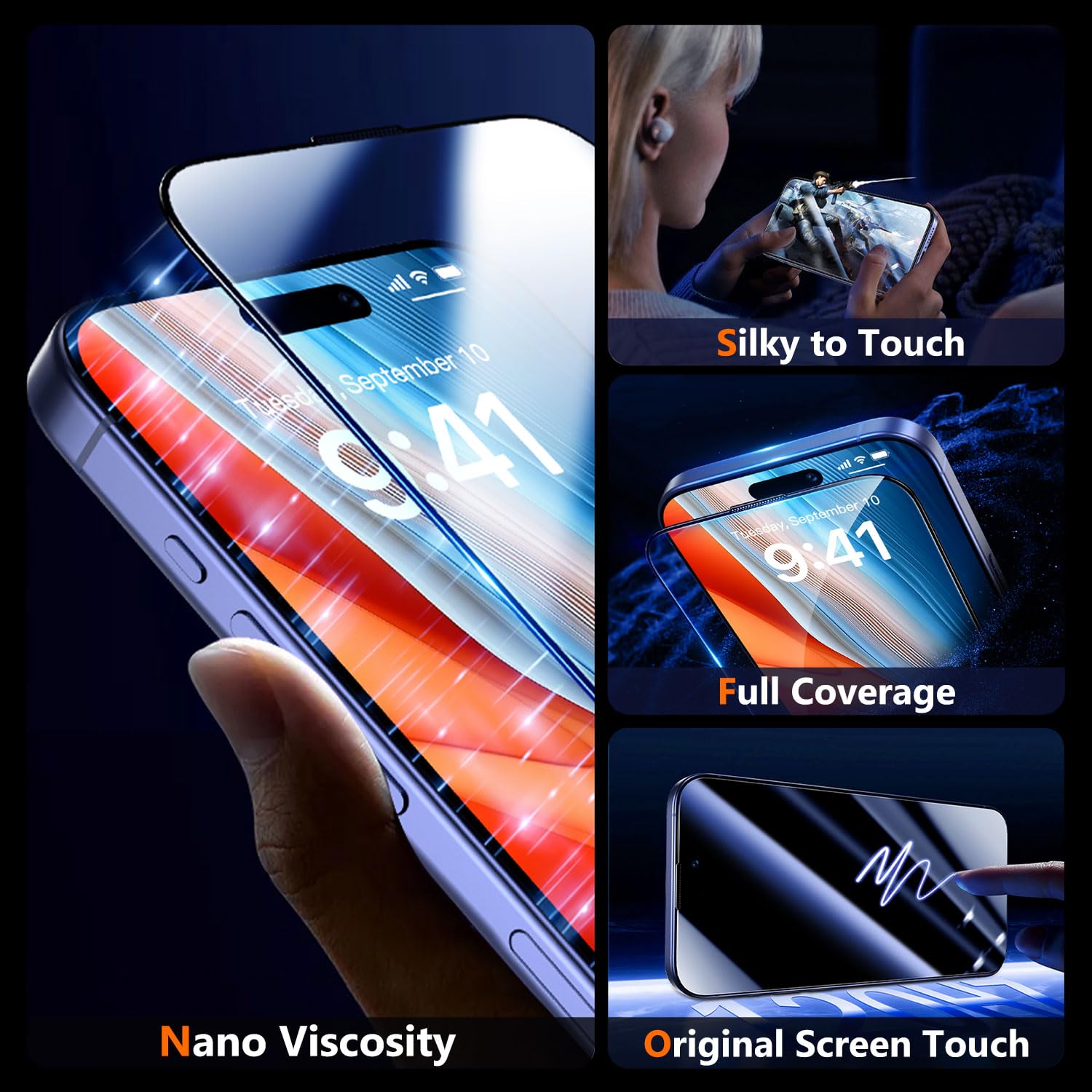 UniqueMe for iPhone 16/iPhone 15 Screen Protector Easy Installation-2 Packs