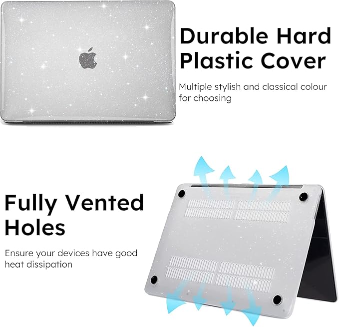 iCasso for MacBook Air 13 inch Case 2025 2024-2022 Release M4 A3240 M3 A3113 A2681 M2 with Liquid Retina Display, Hard Plastic Shell for Mac Air 13.6, Keyboard Cover&Screen Protector, Clear Glitter
