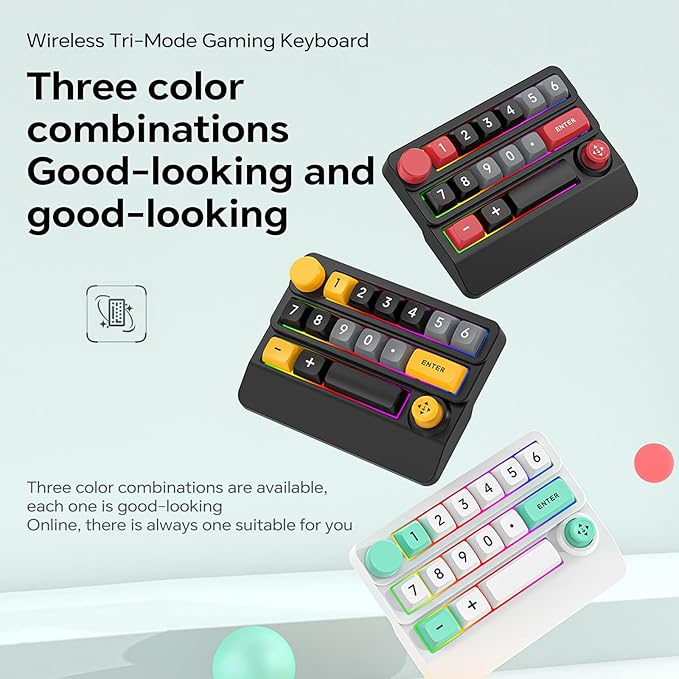 Adventurers W909 Wireless RGB Mechanical Numeric Keypad, Hot-Swappable, Macro-Programmable Numpad, Joystick & Knob Control for PC/Tablet/Laptop/Phone, Tri-Mode Connectivity (Red on Black)