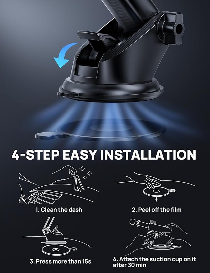 [2025 New] Dashboard Phone Holders for Your Car (+Vent Hook)[Military Grade Stable] Car Cell Phone Holder, Non-Slip Silicone Carbon Fiber Car Phone Mount, Rotatable Suction Cup for All Phone, Blue