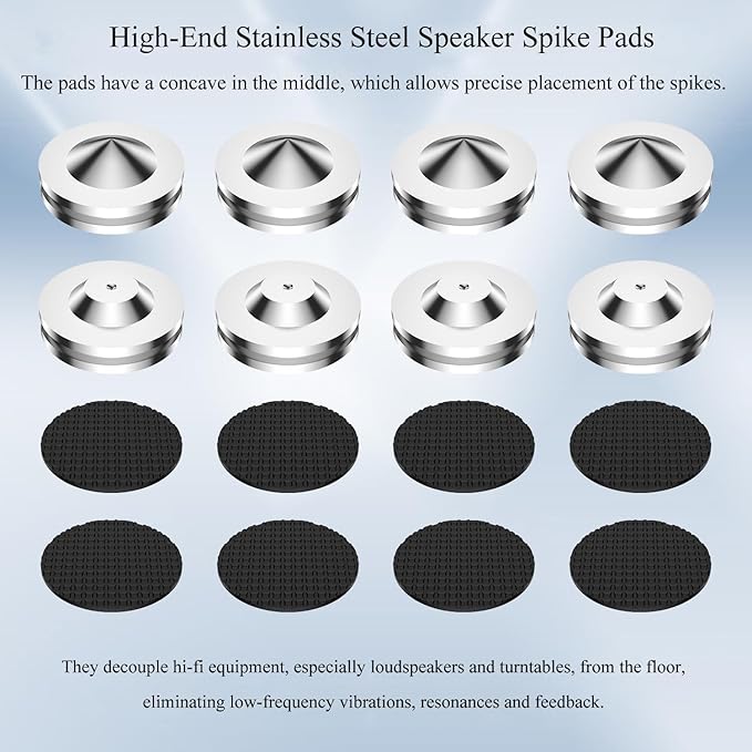 Audiocrast 4X HiFi Speaker Spikes, Isolation Stand Feet Pad, Stainless Steel Shock Absorber Vibration Dampener with Non-Slip Mats for Audio Speaker Subwoofer CD DVD Amplifier Turntable DAC