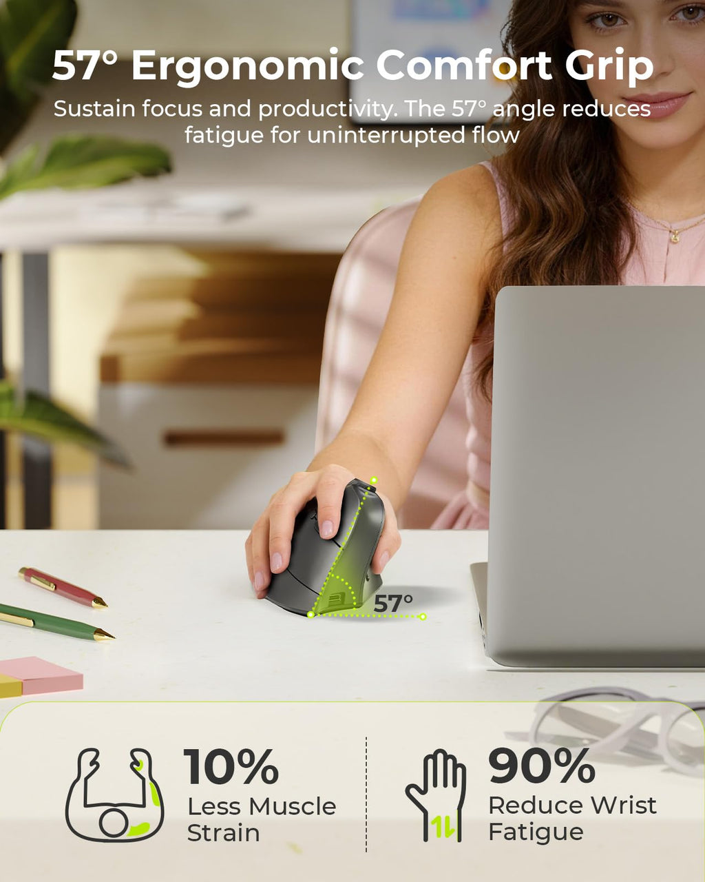 seenda Ergonomic Mouse Wireless, MOU-302 Bluetooth Vertical Mice Silent