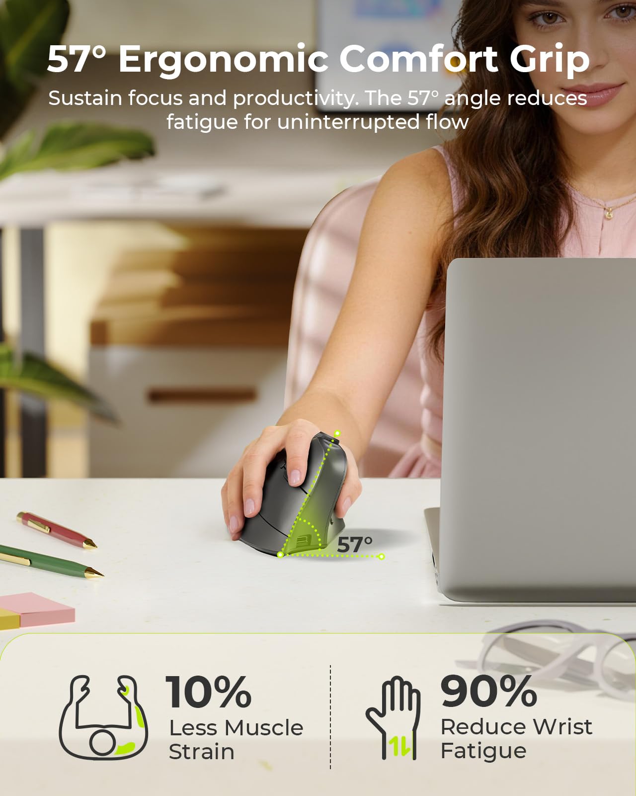 seenda Ergonomic Mouse Wireless, MOU-302 Bluetooth Vertical Mice Silent